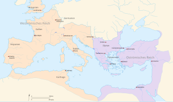 Die Reichsteilung von 395 in ein weströmisches und ein oströmisches Reich