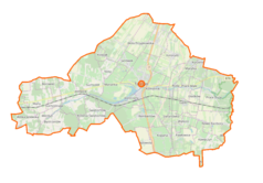 Mapa konturowa gminy Tarczyn, blisko centrum po prawej na dole znajduje się punkt z opisem „Komorniki-Kolonia”