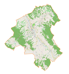 Mapa konturowa gminy Brzozów, u góry nieco na prawo znajduje się punkt z opisem „Przysietnica”