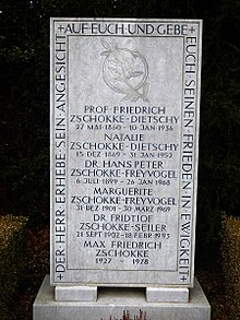 Friedrich Zschokke-Dietschy (1860–1936) Professor für Zoologie und vergleichende Anatomie an der Univ. Basel, Familiengrab auf dem Friedhof Hörnli, Riehen, Basel-Stadt