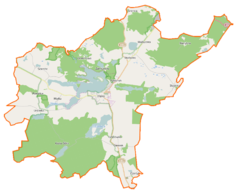 Mapa konturowa gminy Ińsko, w centrum znajduje się punkt z opisem „Cmentarz żydowski w Ińsku”