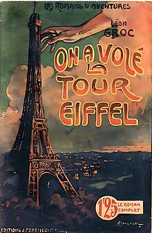 Illustration en couleur représentant un bras immense qui jaillit d'un nuage pour s'emparer de la tour Eiffel.
