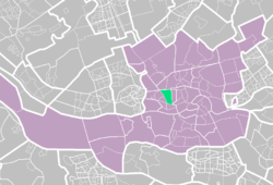 Map of the area showing Rotterdam in purple/pink and Nieuwe Westen in green