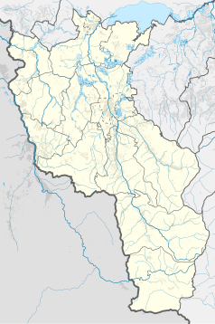 Mapa konturowa powiatu cieszyńskiego, po lewej znajduje się punkt z opisem „Stary Cmentarz żydowskiw Cieszynie”