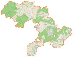 Mapa konturowa gminy Kartuzy, blisko centrum po prawej na dole znajduje się punkt z opisem „Zamkowa Góra”