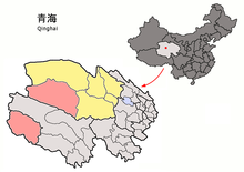 Location of Golmud City (red) in Haixi Prefecture (yellow) and Qinghai