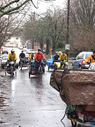 Cyclists in Portland, Oregon, move a household by bike