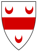 Early Ogle arms: Argent, a fess between three crescents gules.