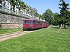 Rail bus at the river Main in Frankfurt