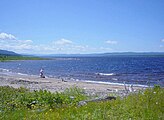 Een zandstrand aan de oever van Deer Lake