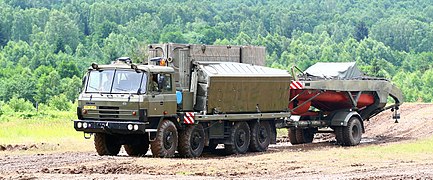 Tatra 815 with pontoon bridge components