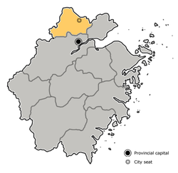 Location of Huzhou City jurisdiction in Zhejiang