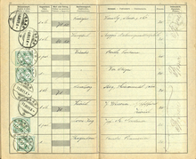 Einträge in einem Empfangsscheinbuch in der Fassung ab 1879