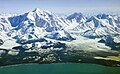 Mount Fairweather to left. Mount Salisbury, Mount Sabine, and Lituya Mountain to right.