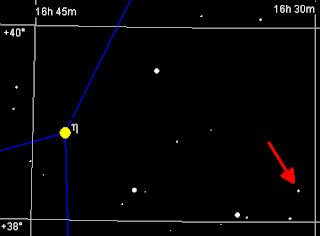 Position von HD 149026; der gelb dargestellte Stern ist η Herculis