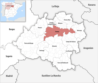 Die Lage der Comarca Frentes in der Provinz Soria