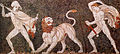 İskender'i, Generali Krateros ile birlikte aslan avında gösteren mozaik