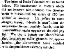 Letter of Īhaka Takaanini, written March 26, 1863