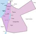 Filistin Britanya mandası. Mavera-i Ürdün Emirliği yavruağzı renginde gösterilmiştir.