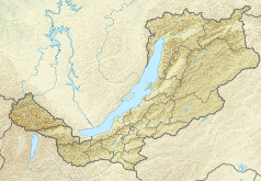 Mapa konturowa Buriacji, u góry po prawej znajduje się punkt z opisem „źródło”, natomiast blisko prawej krawędzi u góry znajduje się punkt z opisem „ujście”