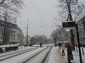 Widok na ulicę od przystanku tramwajowego „Orzeszkowej”