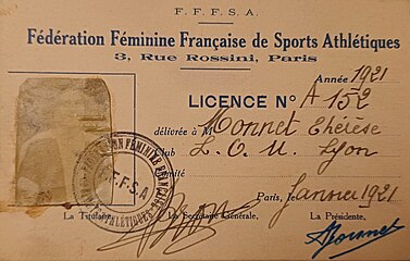 Thérèse Monnet's Licence FFFSA in 1921