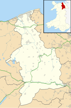 Mapa konturowa Denbighshire, u góry znajduje się punkt z opisem „Bastion Road”