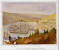 Balıklava Limanı'nın iç kısmı ve şehrin bir kısmı, elle renklendirilmiş fotoğraf, 1855