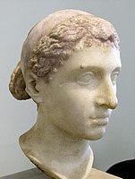 The Berlin Cleopatra, a Roman bust of Cleopatra VII wearing a royal diadem, mid-1st century BC (i.e. around the time of her visits to Rome in 46-44 BC), discovered in a villa along the Via Appia; it is now located in the Altes Museum, Antikensammlung Berlin.