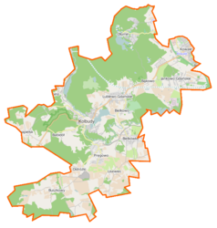 Mapa konturowa gminy Kolbudy, po lewej znajduje się punkt z opisem „Czapielsk”