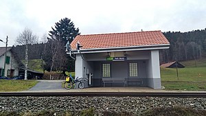 Shelter on platform next to railway line