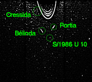 Hubble-Bild von 2003 mit Perdita, Cressida, Portia und Belinda