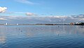 De Rügenbrücke over de Strelasund tussen Rügen en de stad Stralsund