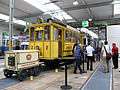 Im Tram-Museum Zürich, Depot Burgwies, mit der Ce 2/2 "Lisbethli" der Limmattal-Strassenbahn LSB "Lisbethli" (Baujahr 1900)