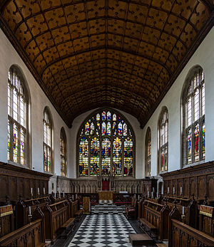 Construction of the chapel of Wadham College began soon after the college was founded in 1610 and it was consecrated on 29 April 1613. The stained glass of the east window was added in 1622.