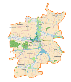 Mapa konturowa gminy Łaszczów, w centrum znajduje się punkt z opisem „Nadolce”