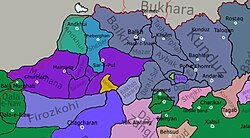 Map of the Maimana Khanate (purple) in 1751, in Afghan Turkestan.