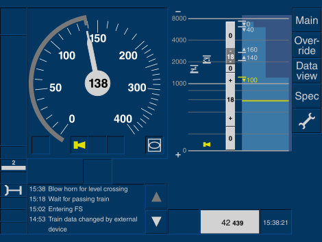 Een afbeelding van een driver machine interface (ETCS-bedienscherm).