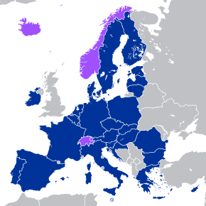      Stat membru al Uniunii Europene     Statele din afara UE care participă la piața unică prin intermediul EEA sau sunt în acorduri bilaterale cu UE (vezi integrarea statelor din afara UE)