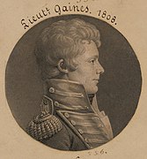 Charles Balthazar Julien Févret de Saint-Mémin engraving of Gaines as a first lieutenant in 1808