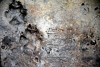 Pişmiş kerpiç, mühürlü. Çivi yazılı yazıtta Ur-Nammu'nun adı geçiyor. Bir köşesine kazara basmış köpeğin iki pençe izi mevcut. Ur Zigguratı, Ur, Irak. Ur'un III. dönemi, MÖ 21. yüzyıl. British Museum.