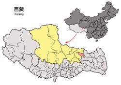 Location of Sog County (red) within Nagqu City (yellow) and the Tibet Autonomous Region