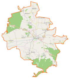 Mapa konturowa gminy Odolanów, w centrum znajduje się punkt z opisem „Odolanów”