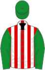 Red and white stripes, green sleeves and cap