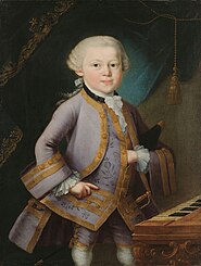 W. A. Mozart in Hofkleidung auf einem Ölgemälde von 1763