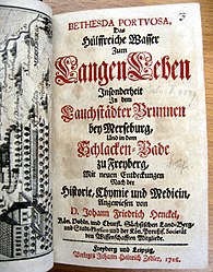 Frühe Verlagswerke Zedlers: Bethesda Portvosa, Das Hülffreiche Wasser Zum Langen Leben …, Freiberg und Leipzig 1726, sowie M. Gottlieb Jahns … Ethica Salomonis Sacra Das ist: Die Geistliche Sitten-Lehre Des Predigers Salomonis …, Freiberg 1727.