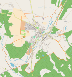 Mapa konturowa Łobza, w centrum znajduje się punkt z opisem „Cerkiew św. Jerzego”