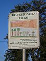 A child's litter prevention sign. These signs were commissioned by Greta Tidy Towns to help children understand the importance of maintaining a tidy town