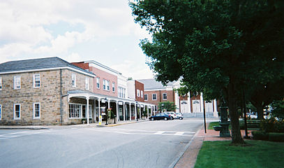 Ligonier's downtown with the Town Hall in the background.