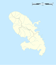 Mapa konturowa Martyniki, po lewej znajduje się punkt z opisem „Carbet”